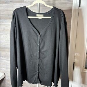 Woman Within Black Long Sleeve Button Front Tee 1090